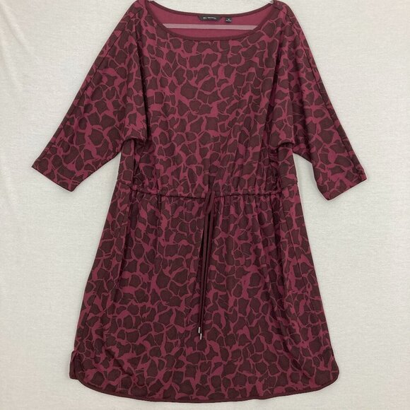 H by Halston Burgundy Animal Print Boat Neck 3/4 Sleeve Tie Front Dress 1X - Picture 1 of 10